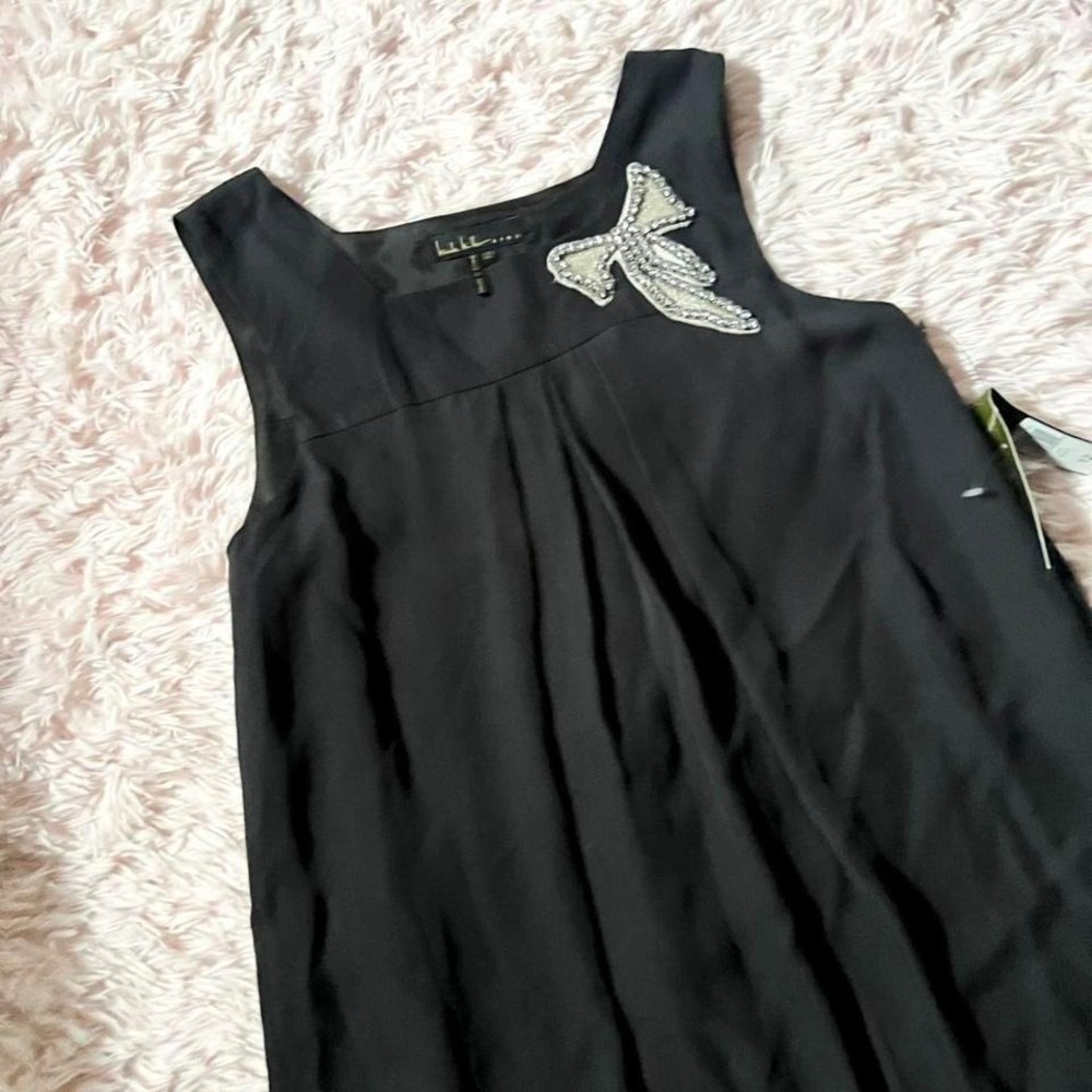 Black Whimsical Bow Sequined Glam Girls Dress 12 Coquette Twee Preppy Formal - Picture 2 of 6